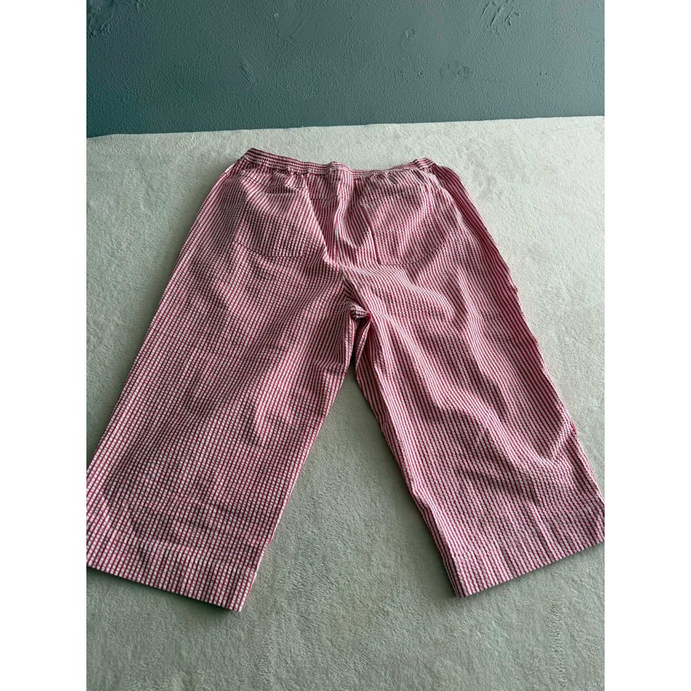 Quacker Factory Womens 1X Red Seersucker Stripe Crop Pants Rhinestone 1865